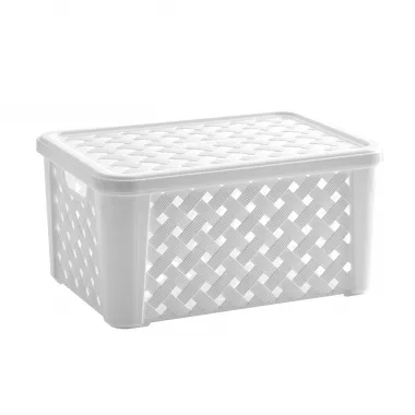 CESTA ORG. RATTAN C/ TAMPA 35X25X17 CM BRANCO