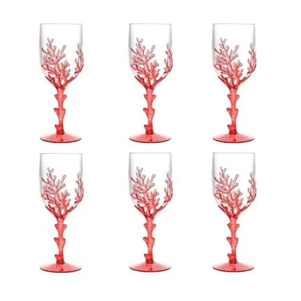 CJ 6 TACAS ACRILICO CORAL VERMELHO 450ML