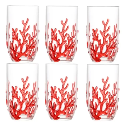 CJ 6 COPOS ALTOS ACRILICO CORAL VERMELHO 650ML